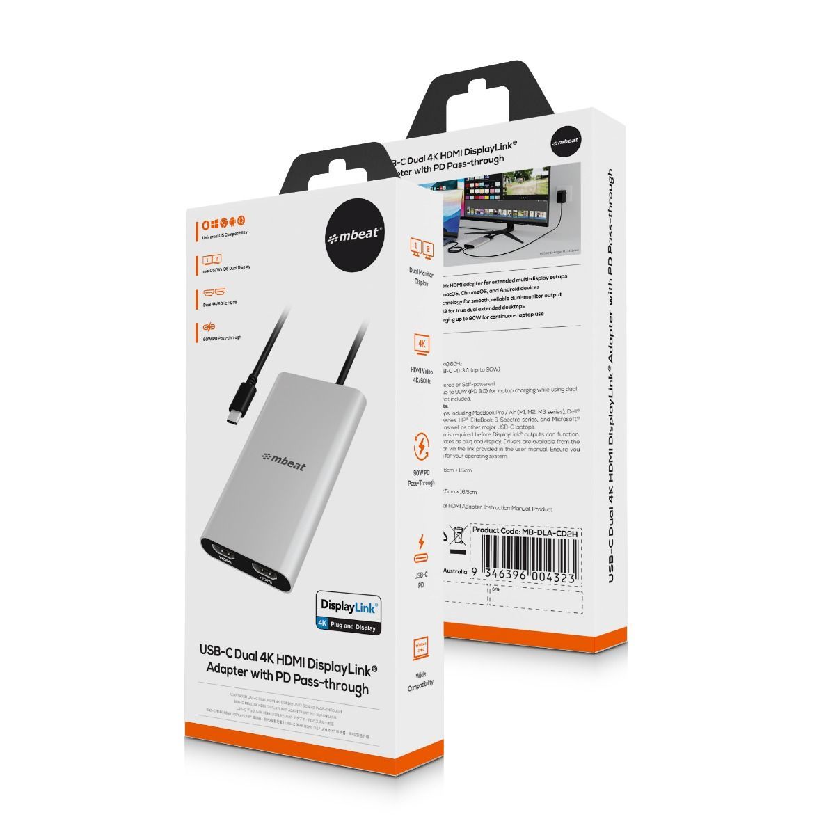 USB-C Dual 4K HDMI DisplayLink® Adapter with PD Pass-through