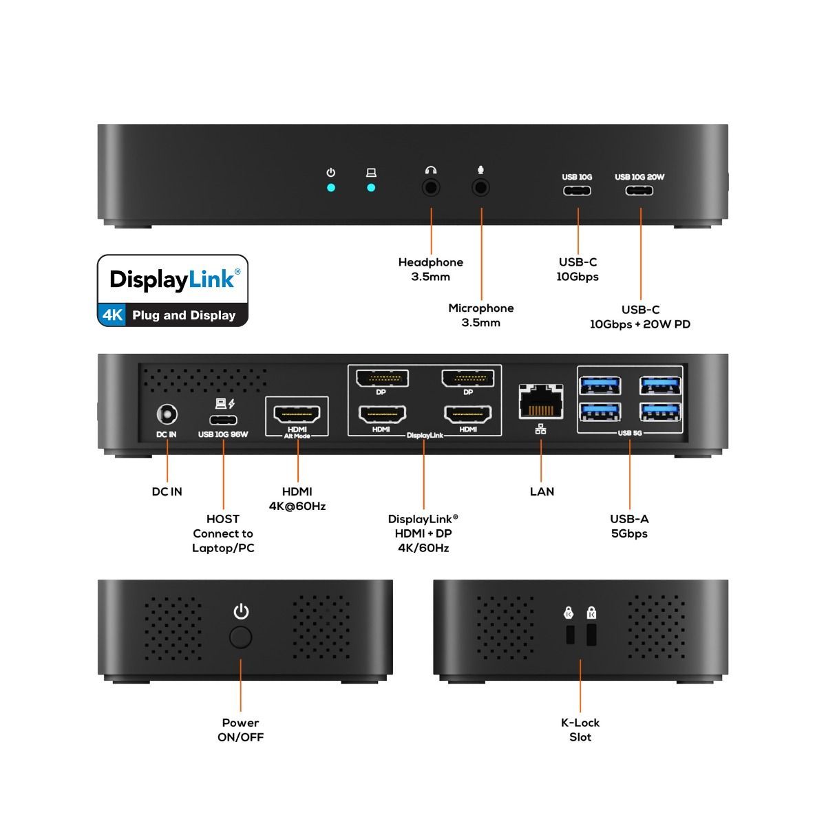 USB-C Triple 4K Display Docking Station  (DisplayLink® + HDMI-ALT)