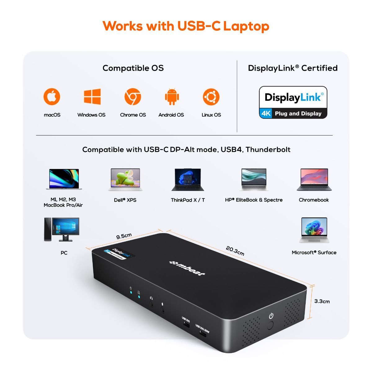 USB-C Triple 4K Display Docking Station  (DisplayLink® + HDMI-ALT)