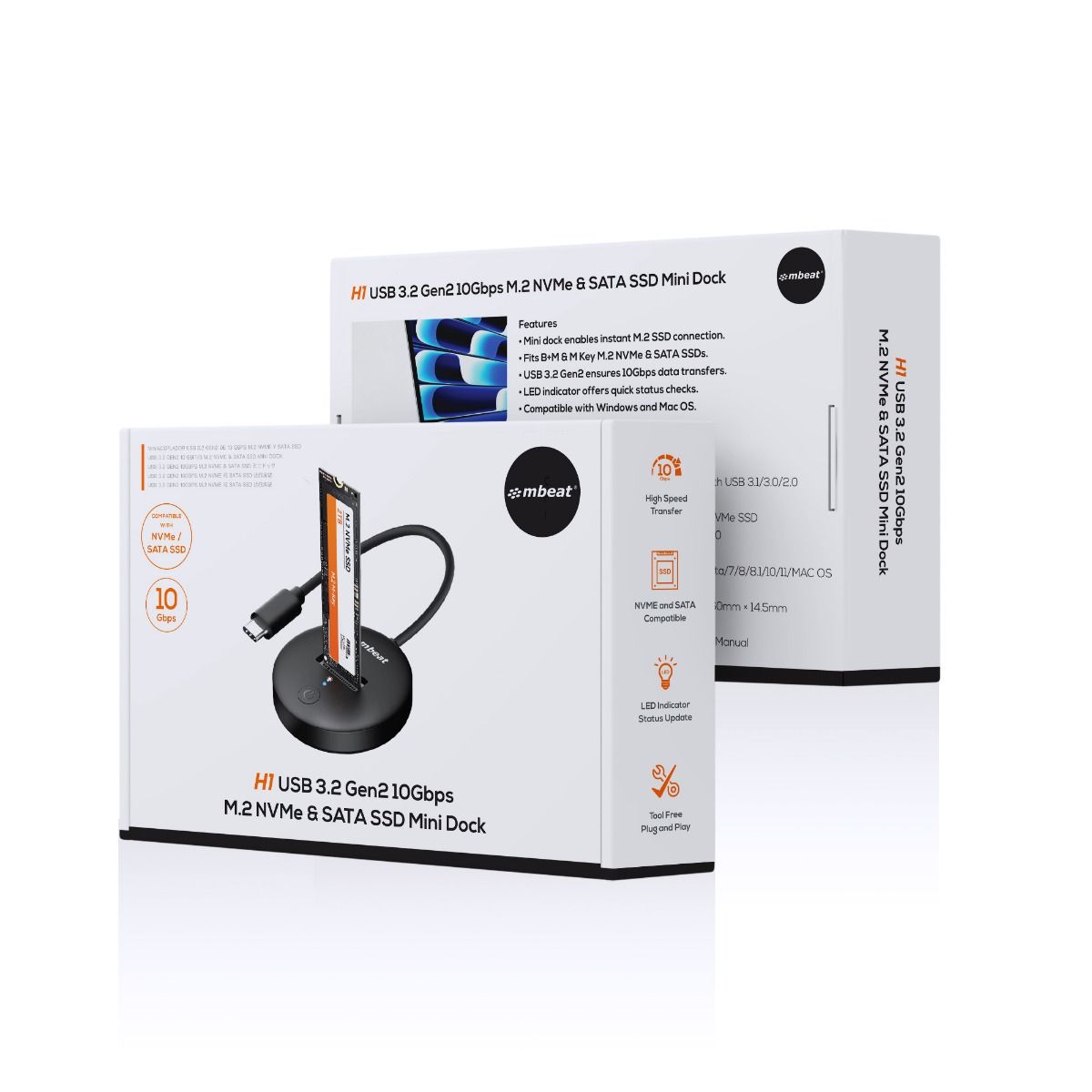 H1 USB 3.2 Gen2 10Gbps M.2 NVMe & SATA SSD Mini Dock (Black)