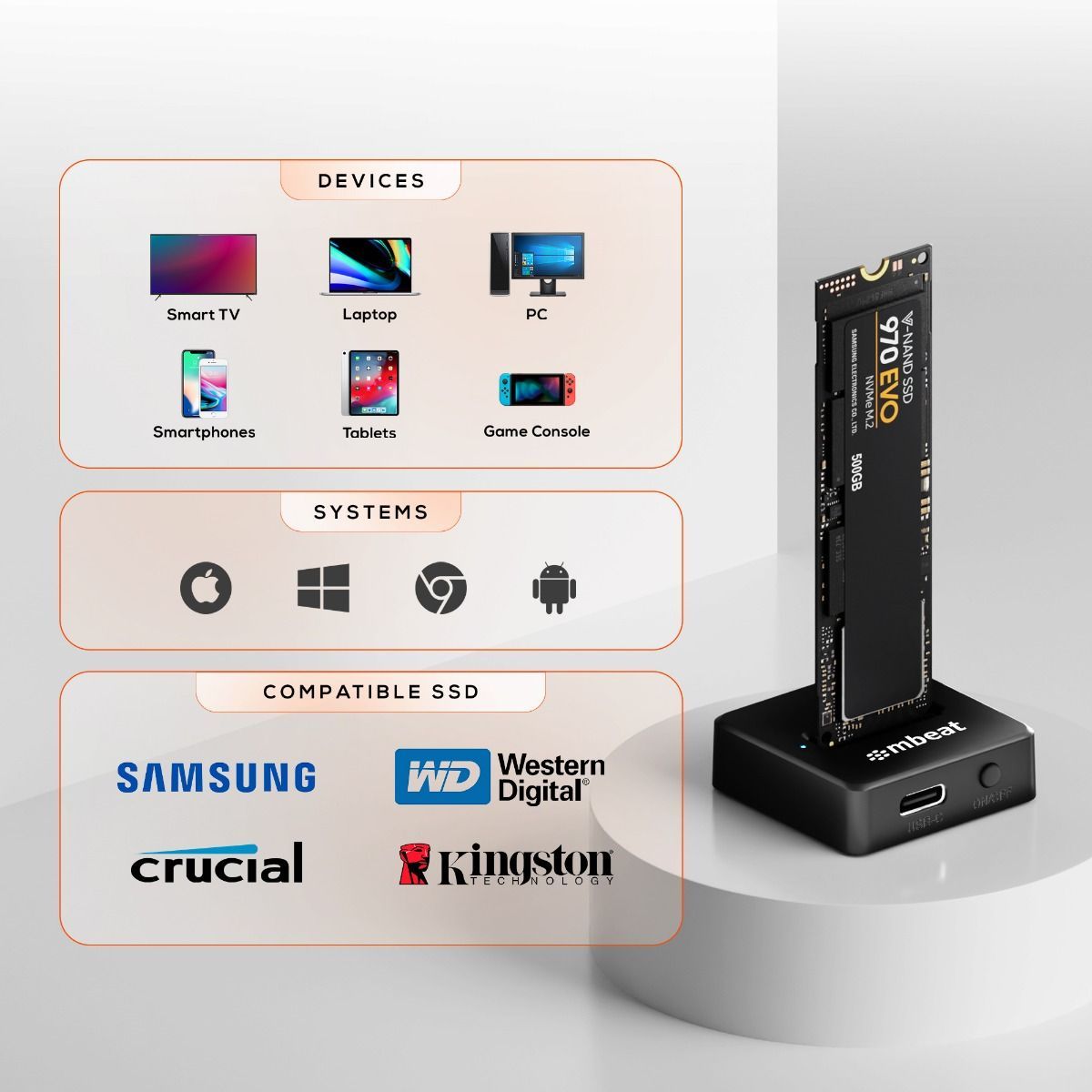 H5 Tool-Free Mini M.2 NVMe & SATA SSD Dock with USB-C 10Gbps Speed