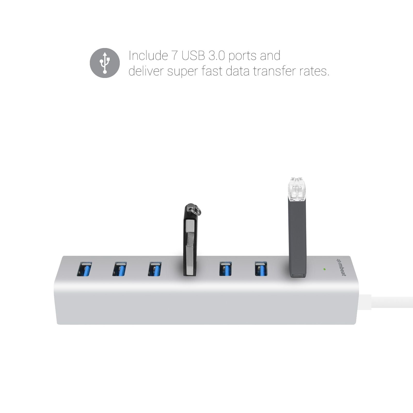7-Port USB 3.0 Aluminum Slim Hub With Power For PC and MAC