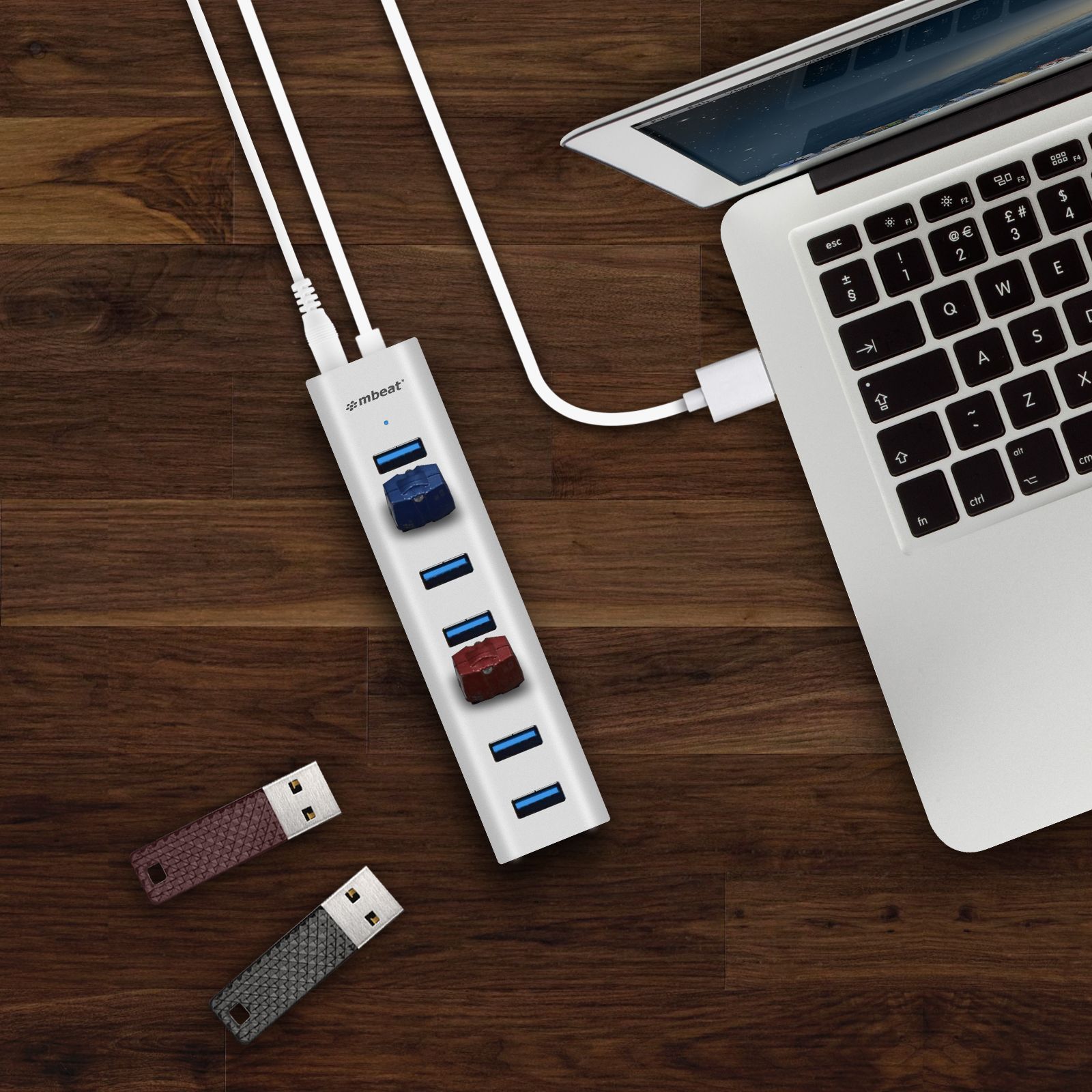7-Port USB 3.0 Aluminum Slim Hub With Power For PC and MAC