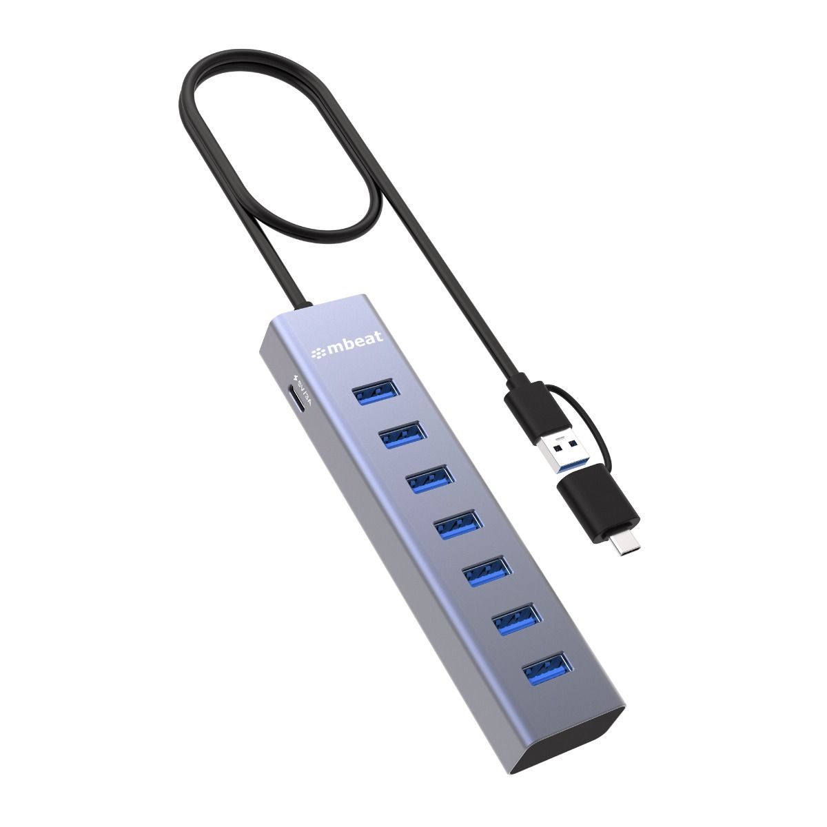 7-Port USB Hub with Dual USB-A & USB-C Connector