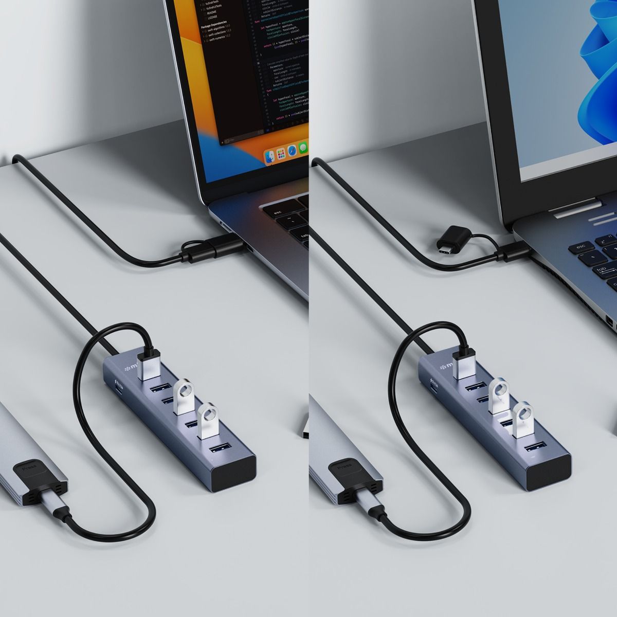 7-Port USB Hub with Dual USB-A & USB-C Connector