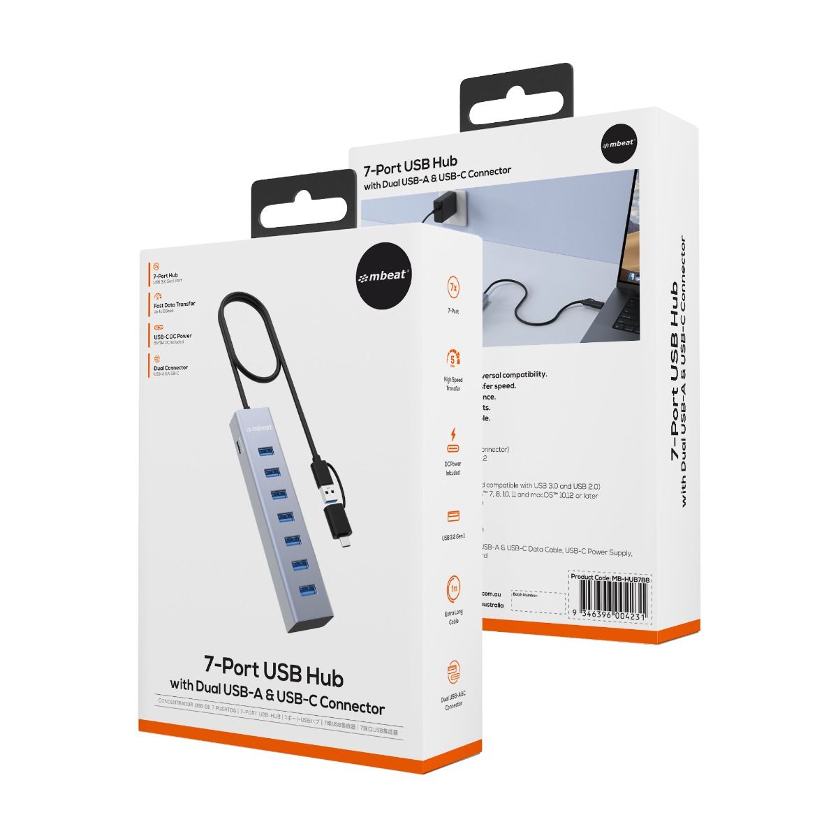 7-Port USB Hub with Dual USB-A & USB-C Connector