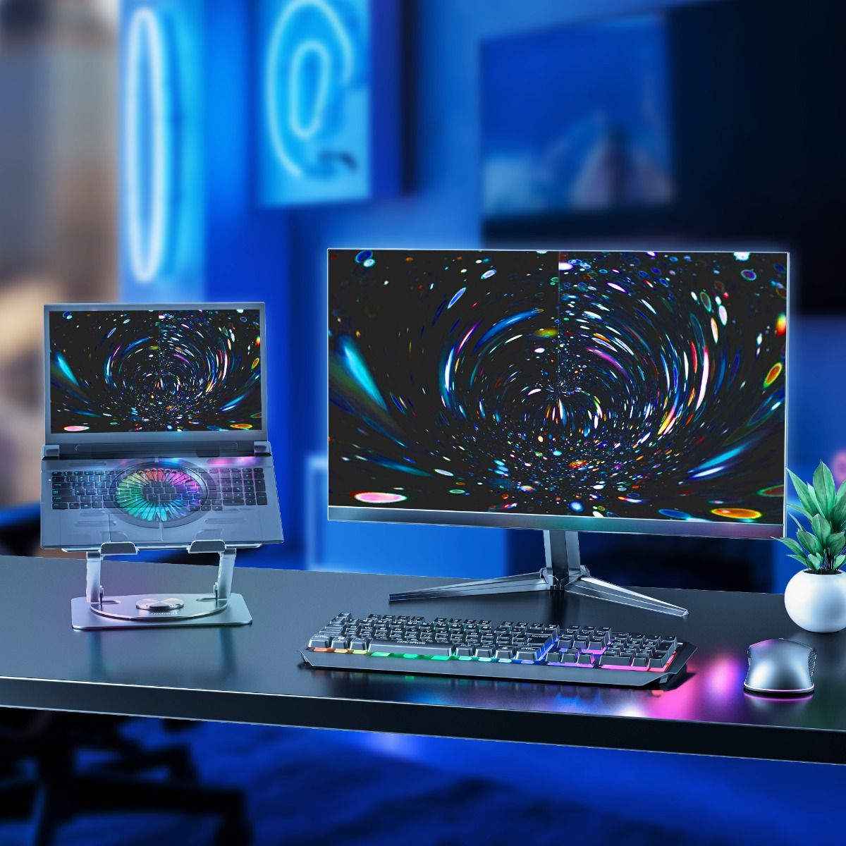 Stage S8 Rotating Laptop Stand with RGB Cooling Fan and USB Ports