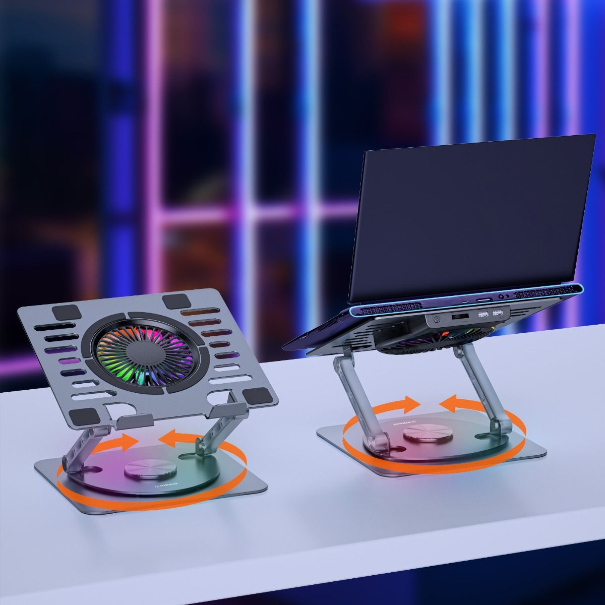 Stage S8 Rotating Laptop Stand with RGB Cooling Fan and USB Ports