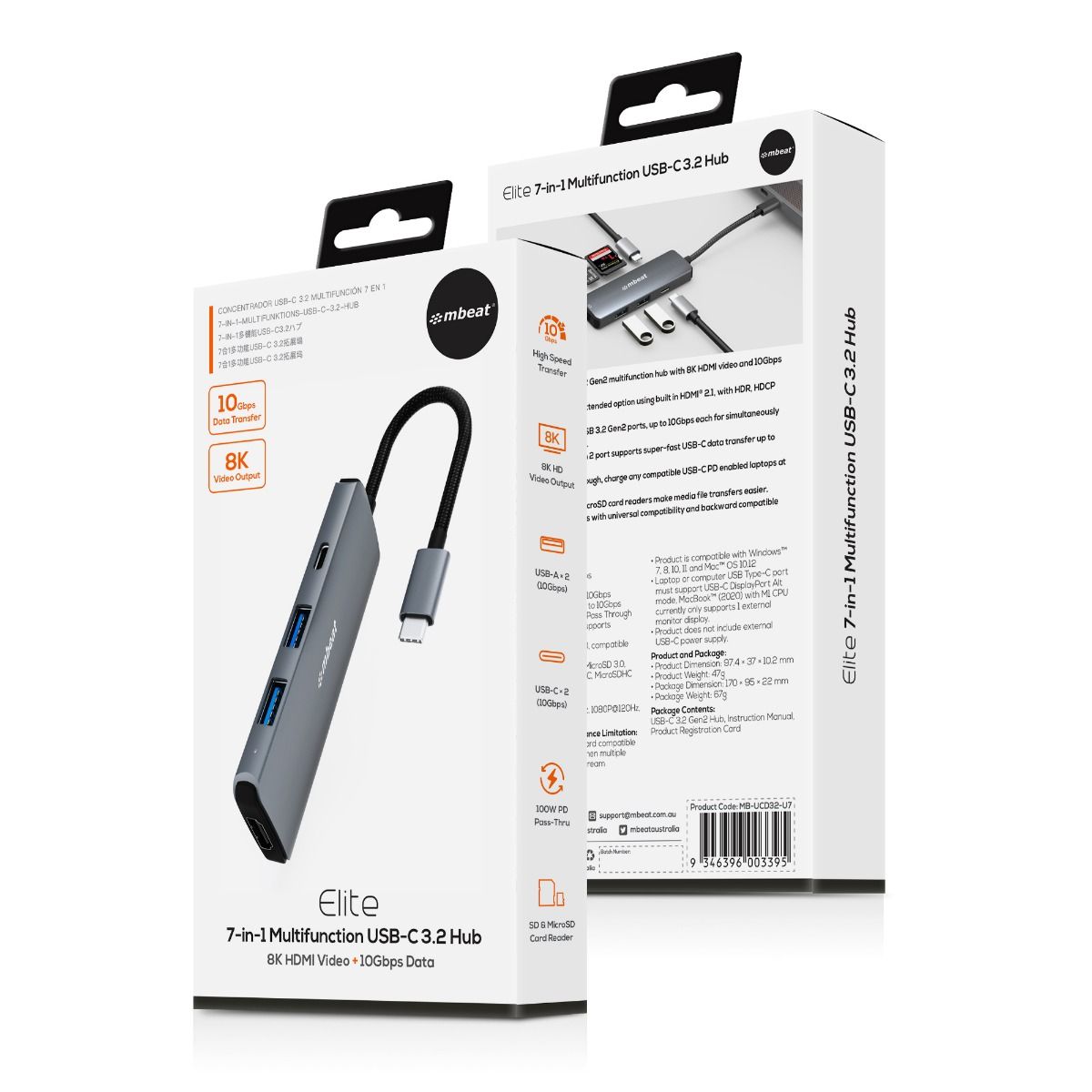 7-in-1 USB-C 3.2 Gen2 Hub with 8K Video, 10Gbps Data - Space Grey