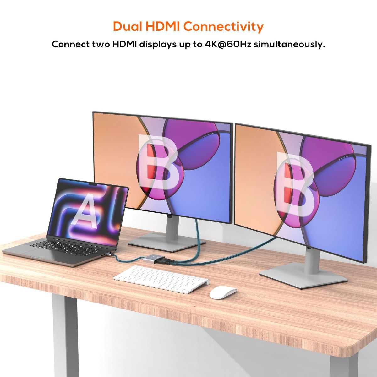 mbeat Tough Link USB-C to Dual 4K/60Hz HDMI MST Adapter - Space Grey