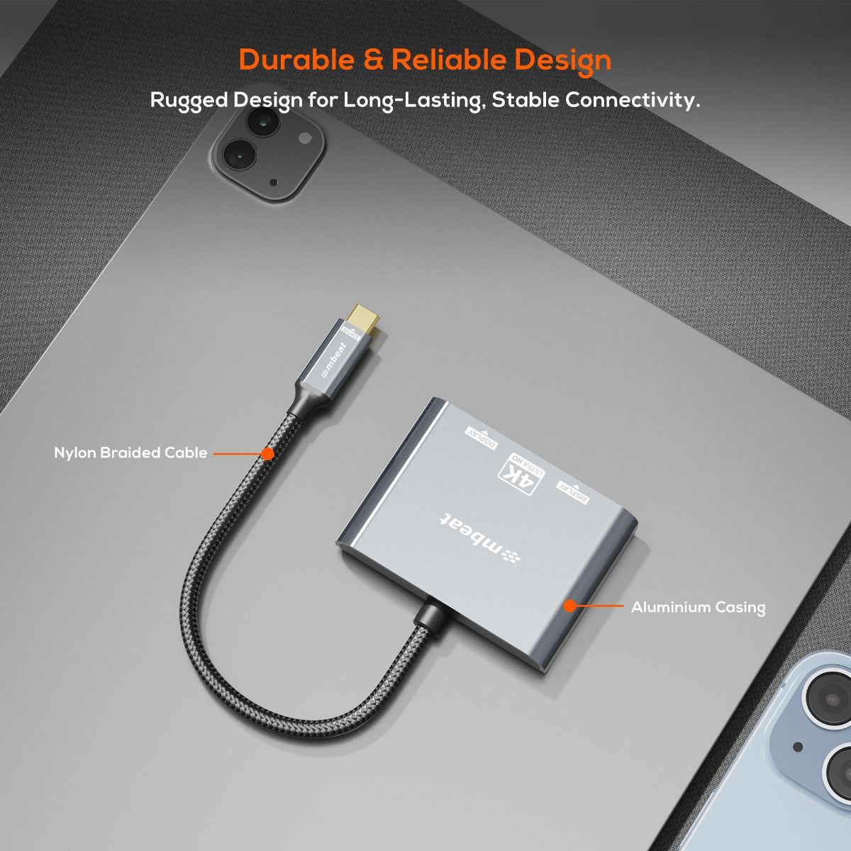 mbeat Tough Link USB-C to Dual 4K/60Hz HDMI MST Adapter - Space Grey
