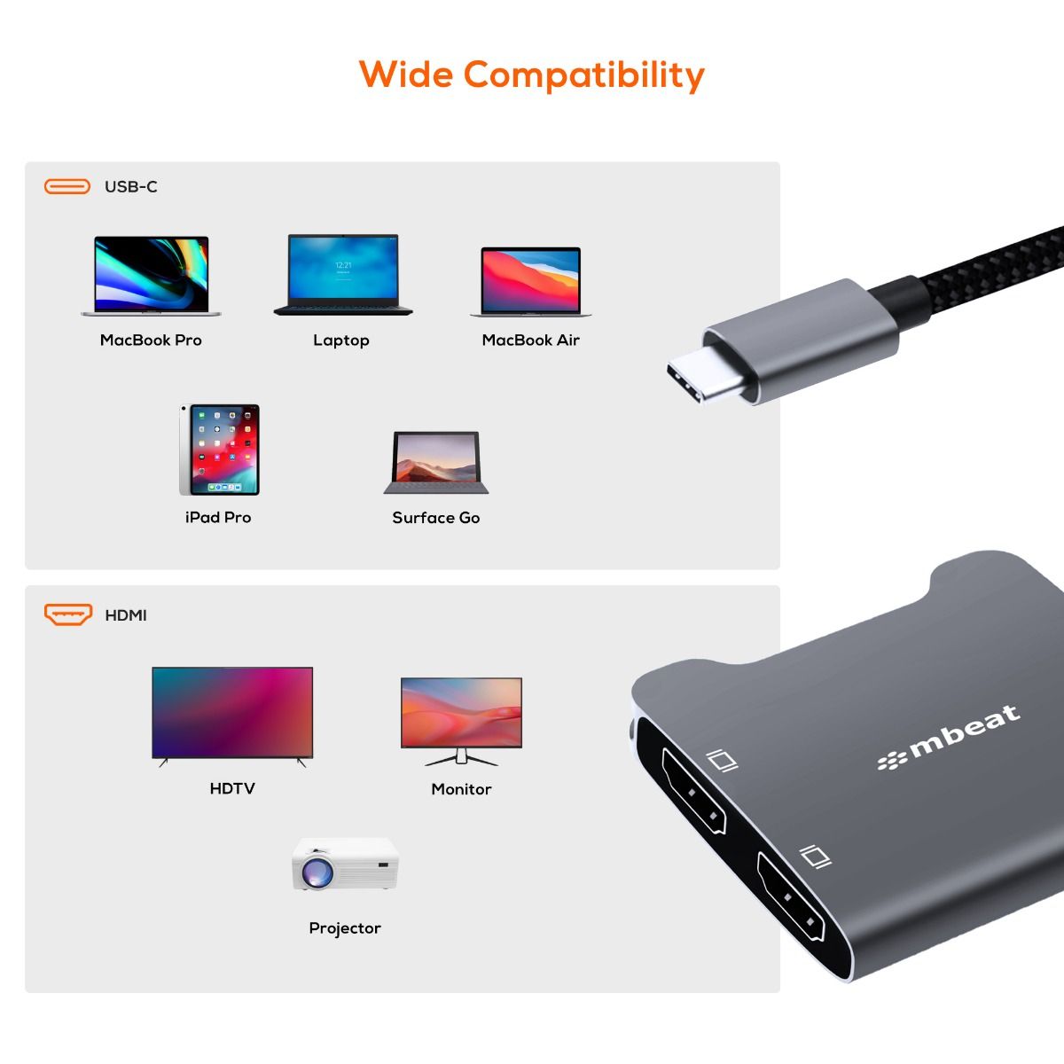 Tough Link USB-C to Dual 4K HDMI Adapter - Space Grey