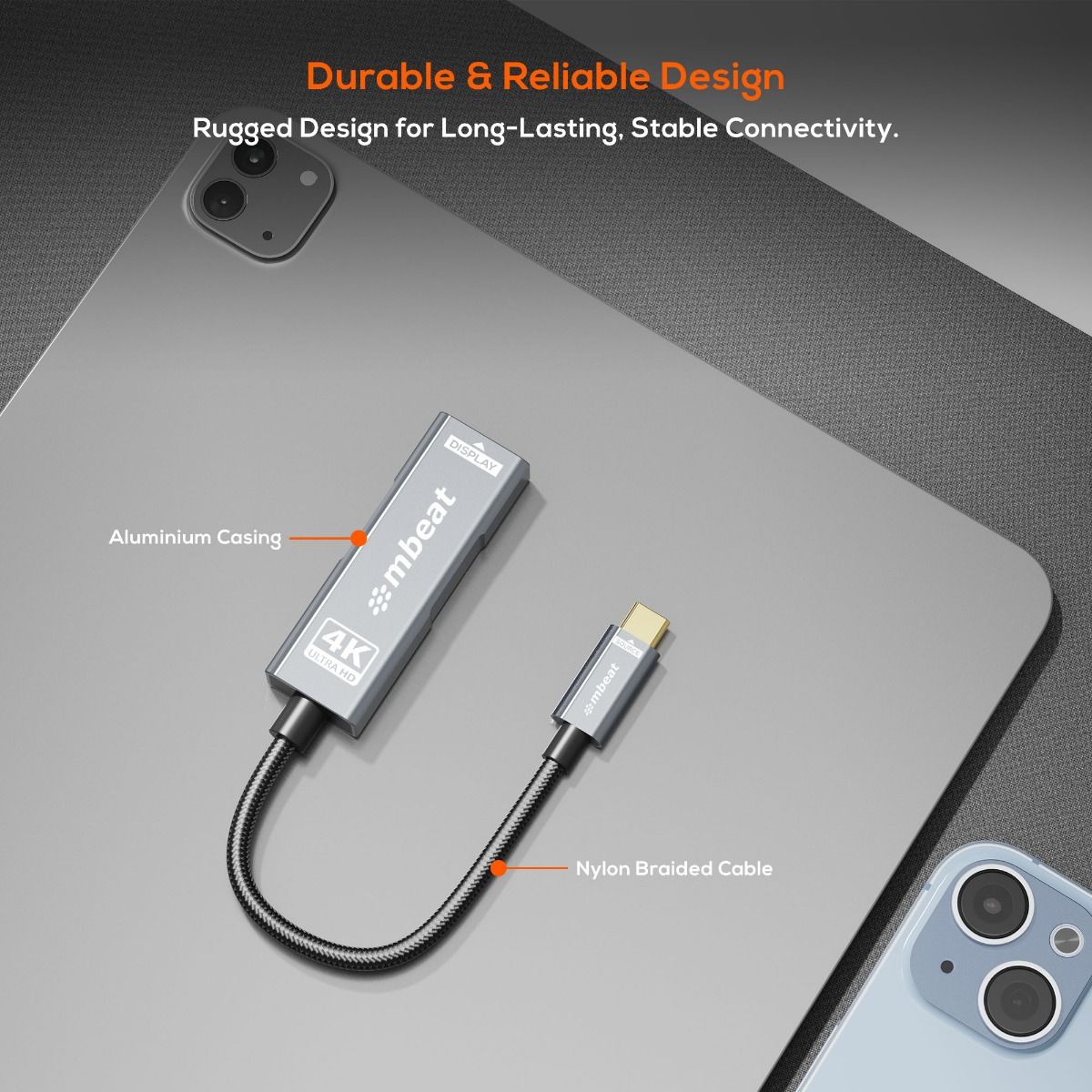 mbeat Tough Link USB-C to HDMI Adapter with 100W PD - Space Grey