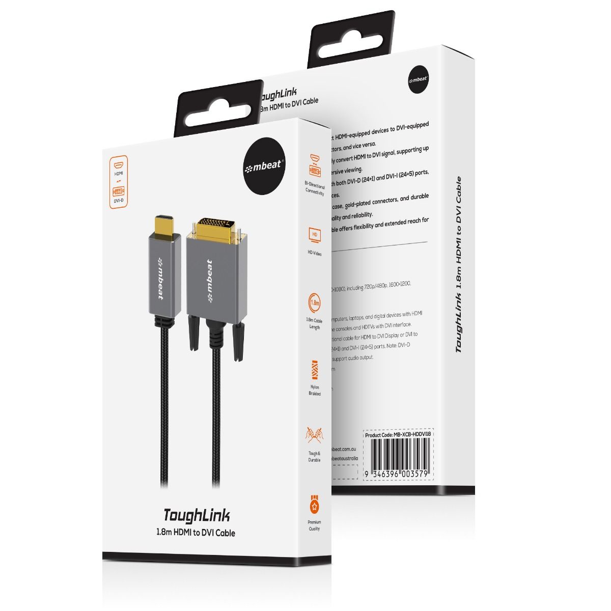 mbeat Tough Link 1.8m HDMI to DVI Cable