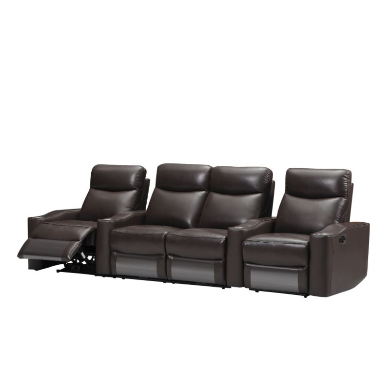 Chicago 4 Seat Home Theatre Genuine Leather Lounge with all Electric Recliners & 4 Cup Holders
