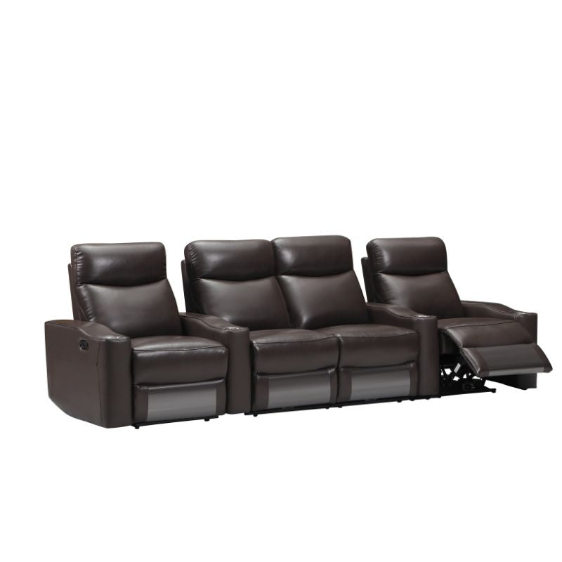 Chicago 4 Seat Home Theatre Genuine Leather Lounge with all Electric Recliners & 4 Cup Holders
