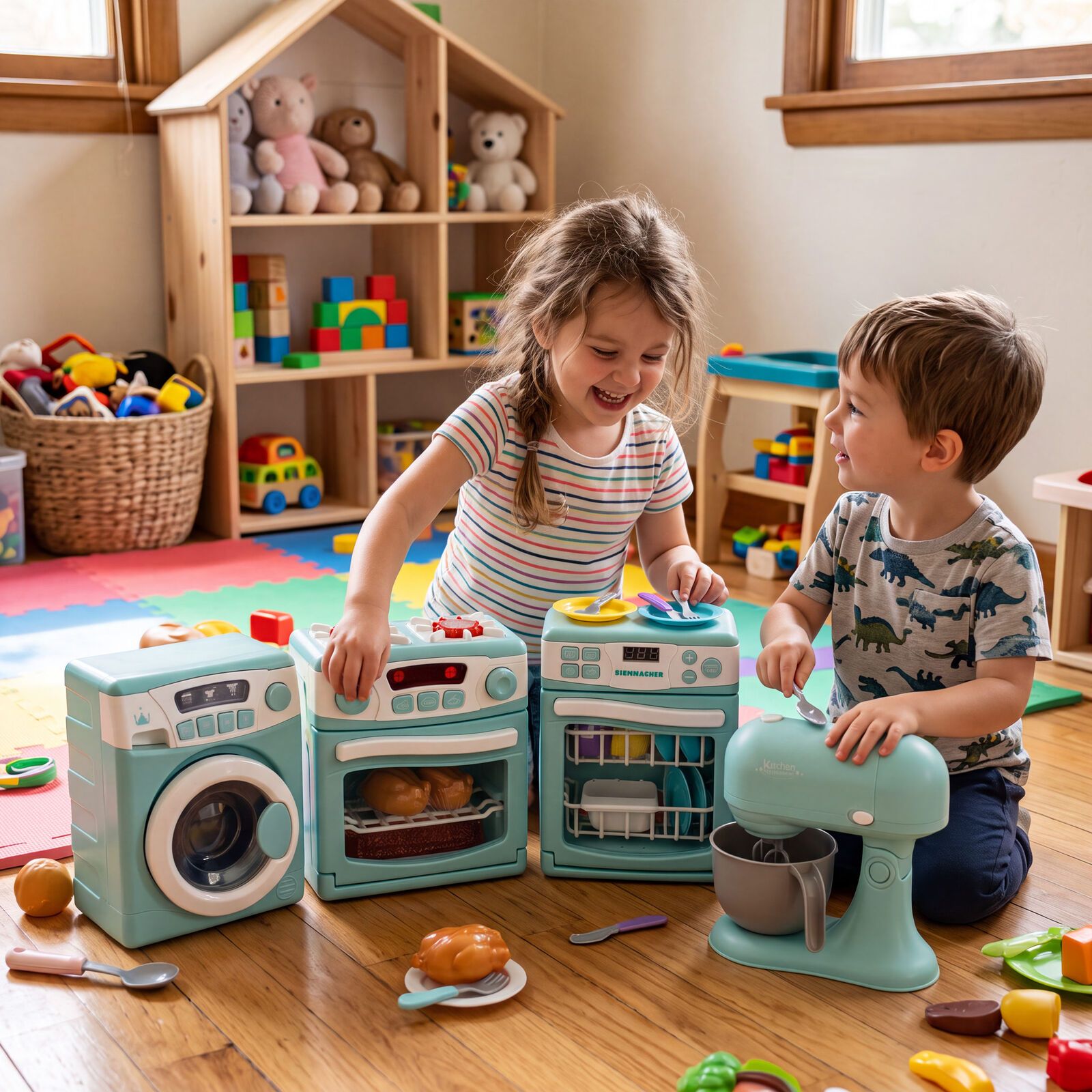 4 Piece Home Appliance Toy Mixer, Washing Machine, Oven & Dishwasher, With Lights & Sound