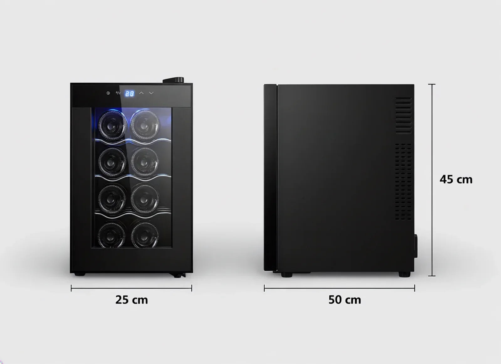 8 Bottle Thermoelectric Wine Fridge, 65W, UV Protected Glass Door, Soft LED Illumination