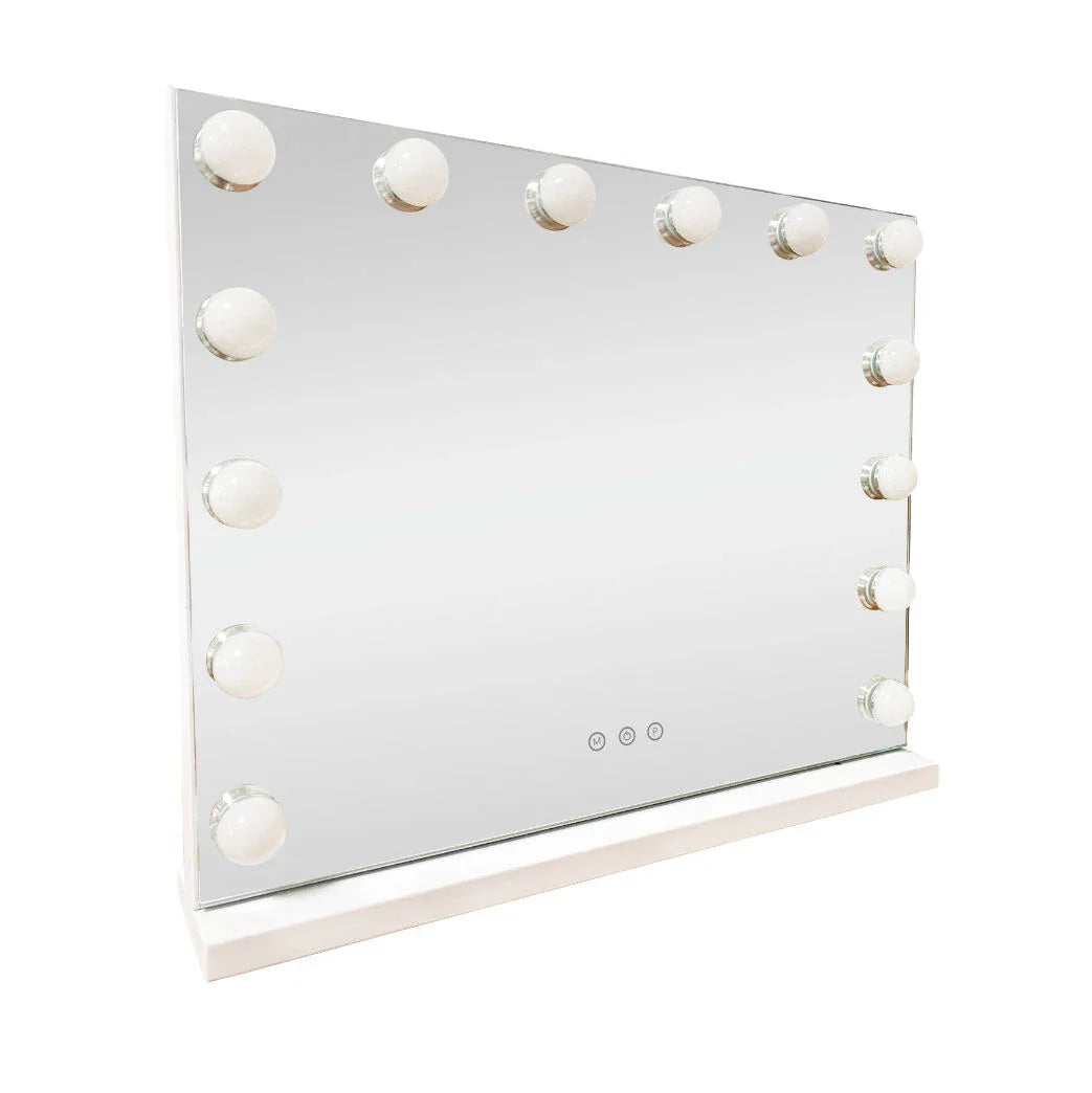 LED Beauty Mirror with 14 Bulbs, Colour Settings, USB A and USB C, White, 50 × 42cm