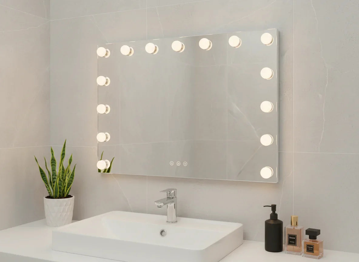 LED Beauty Mirror with 15 Bulbs, Colour Settings, USB A and USB C, White, 58 × 48cm