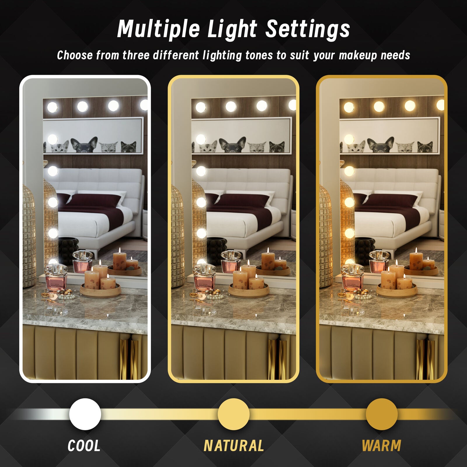 Beauty Mirror with 18 LED Bulbs, Colour Settings, White Frame,  and USB A and C Ports