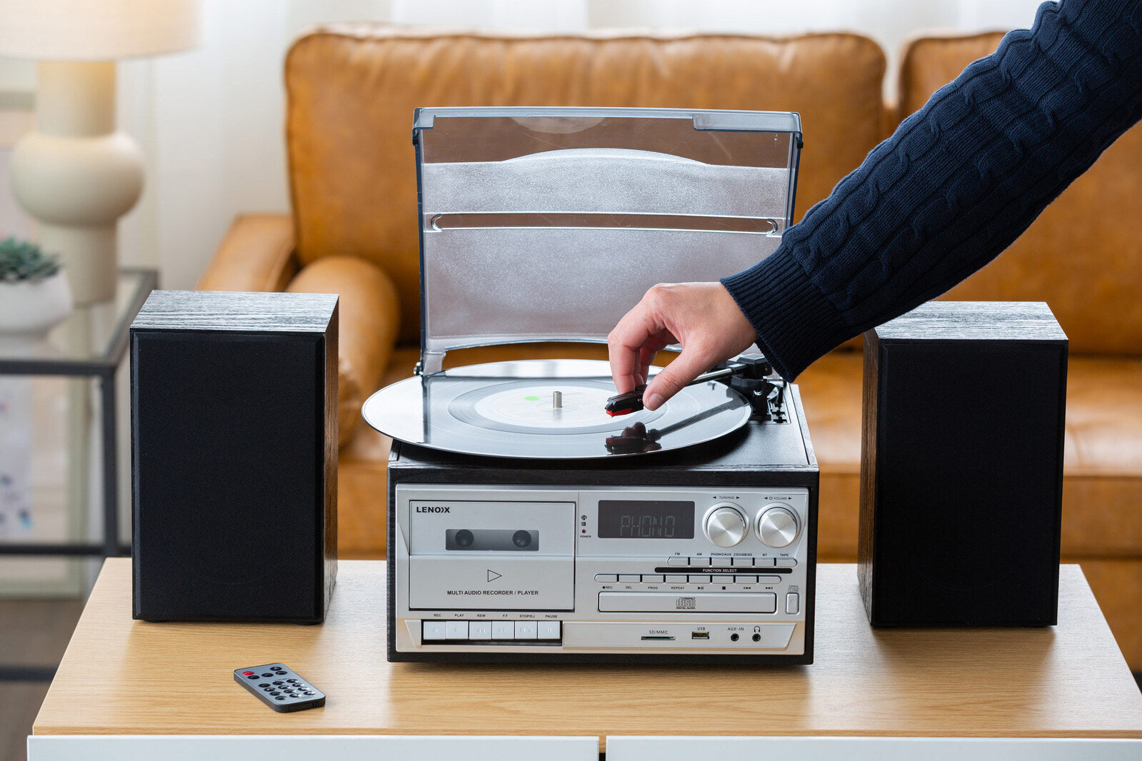 Audio Home Entertainment System Black Turntable, CDs, Vinyl, Wireless Streaming & More