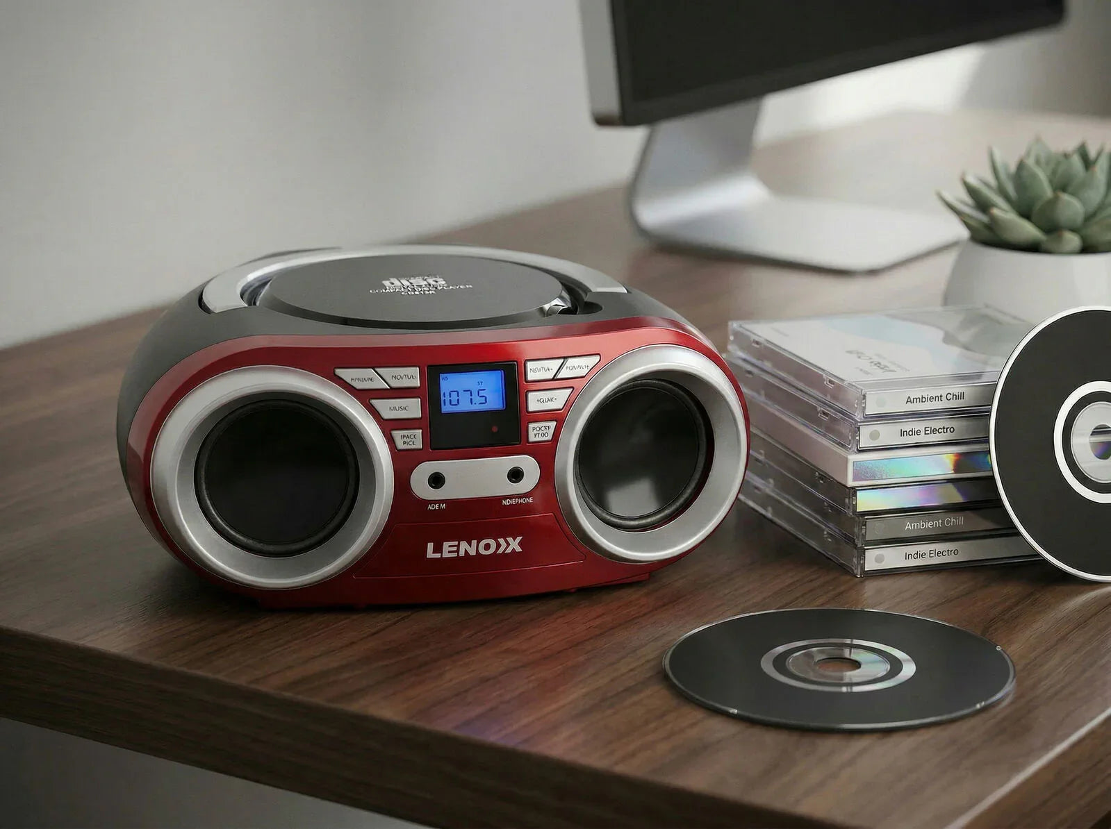 Portable CD Player Red 4W Speaker with FM Radio & AUX In
