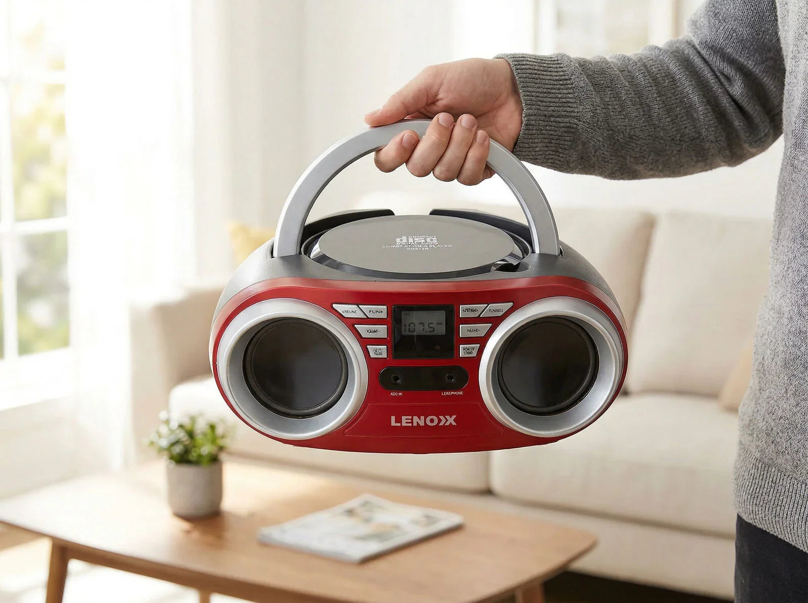 Portable CD Player Red 4W Speaker with FM Radio & AUX In