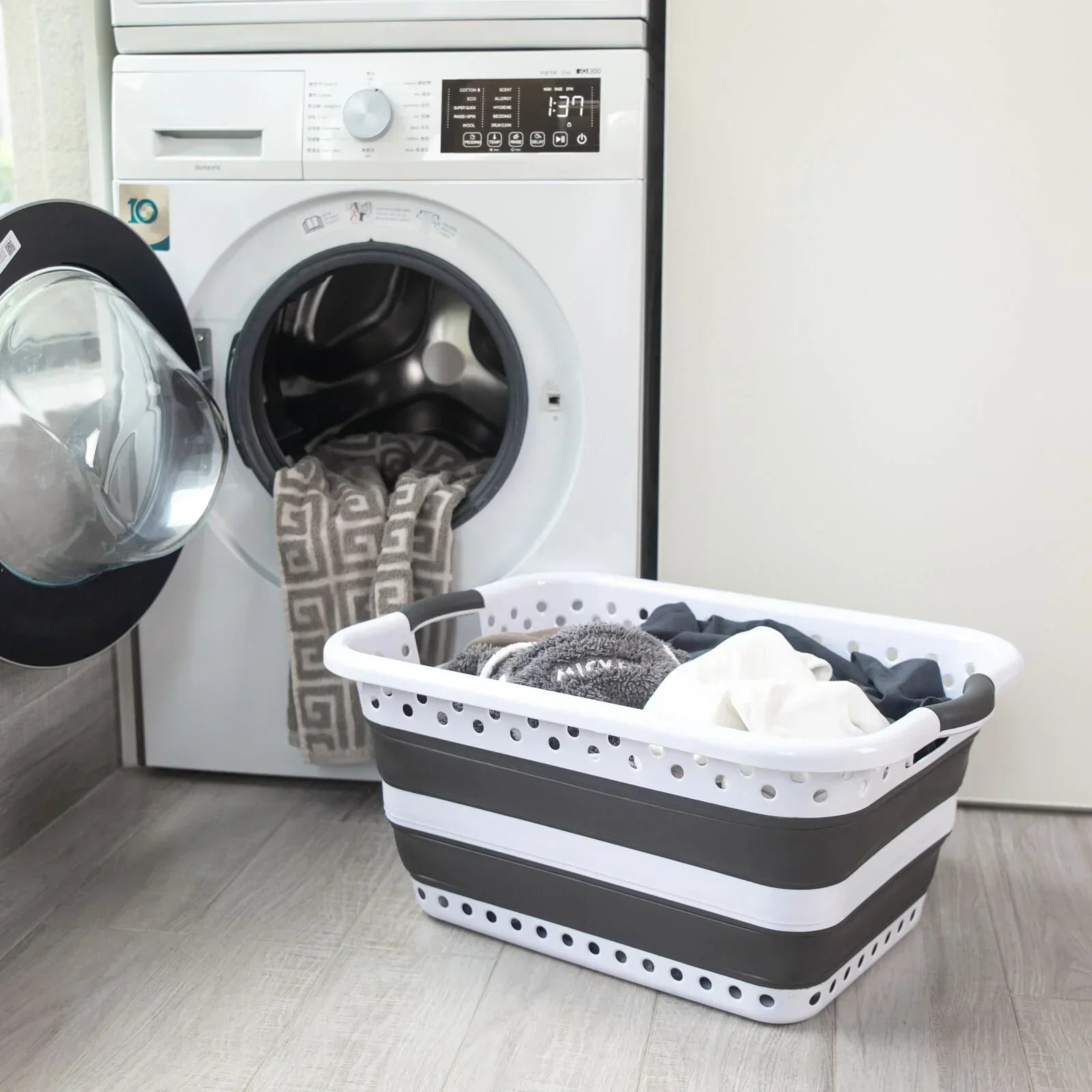 45L Space Saving  Laundry Basket,  Collapsible Hamper for Dorms, RVs, Homes & Garages
