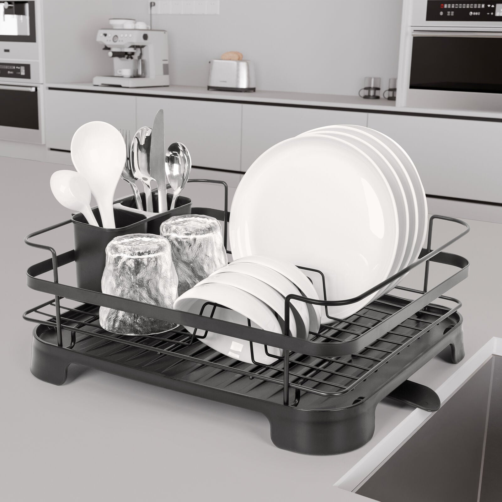 Steel Frame Dish Drying Rack Durable Steel Frame, Removable Utensil Holder, Compact Size for Small Kitchens & Apartments