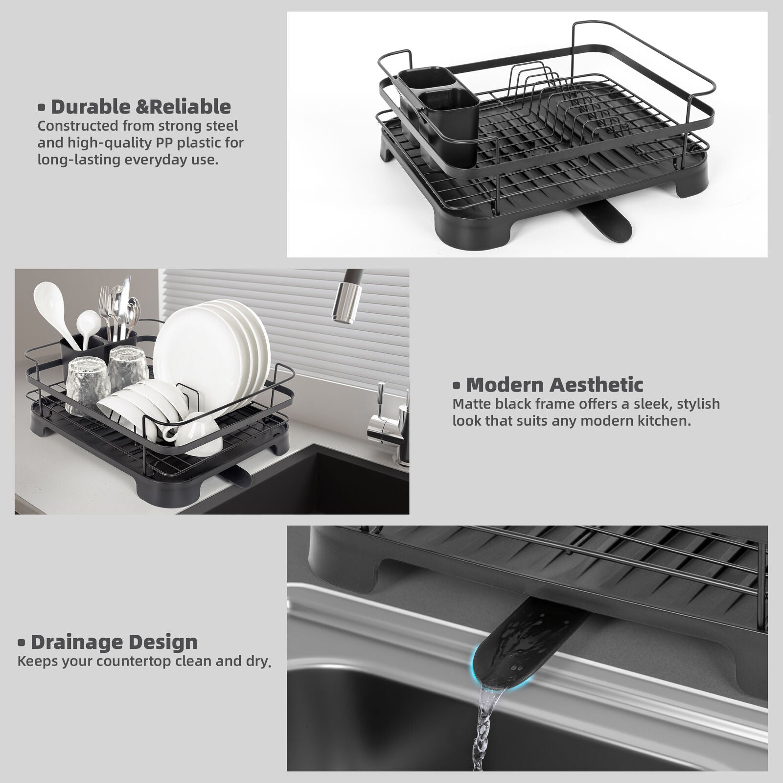 Steel Frame Dish Drying Rack Durable Steel Frame, Removable Utensil Holder, Compact Size for Small Kitchens & Apartments