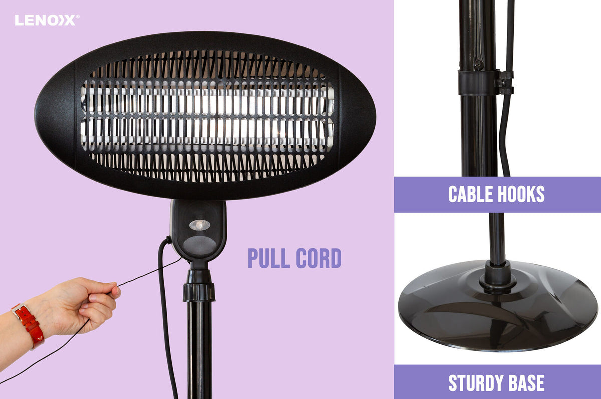 2000W Outdoor Electric Patio Heater Free Standing Adjustable 2.1m IPX4 - Black