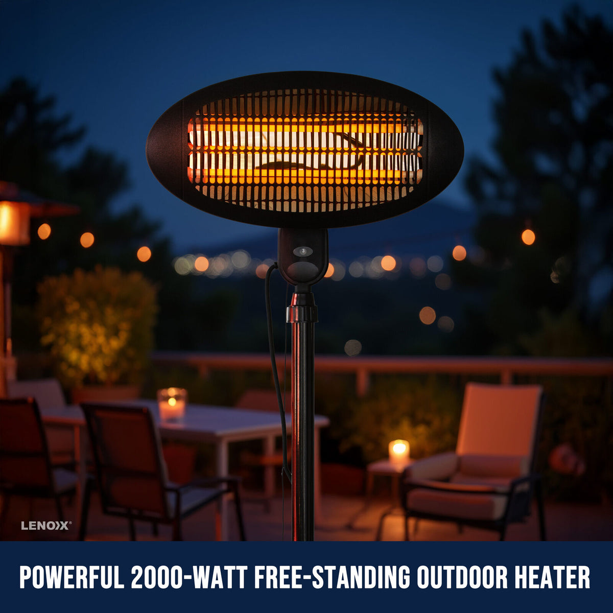 2000W Outdoor Electric Patio Heater Free Standing Adjustable 2.1m IPX4 - Black