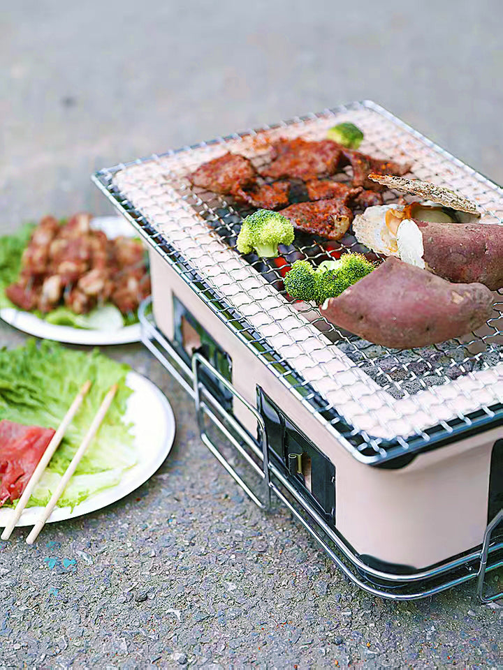 Portable Hibachi Tabletop Grill Dual Charcoal BBQ Chambers