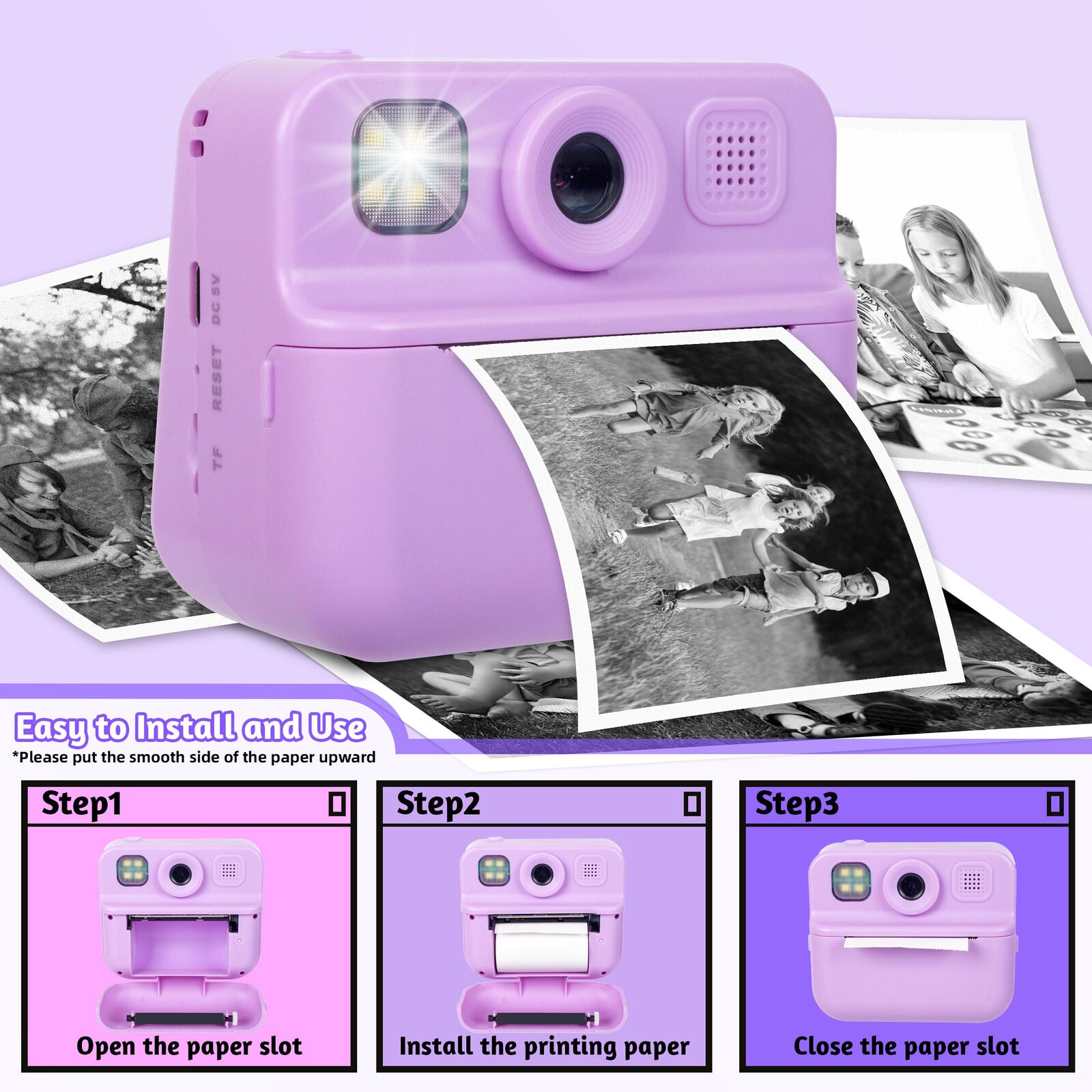 Kids 48MP Instant Print Camera with Dual Lens and 1080P HD Video