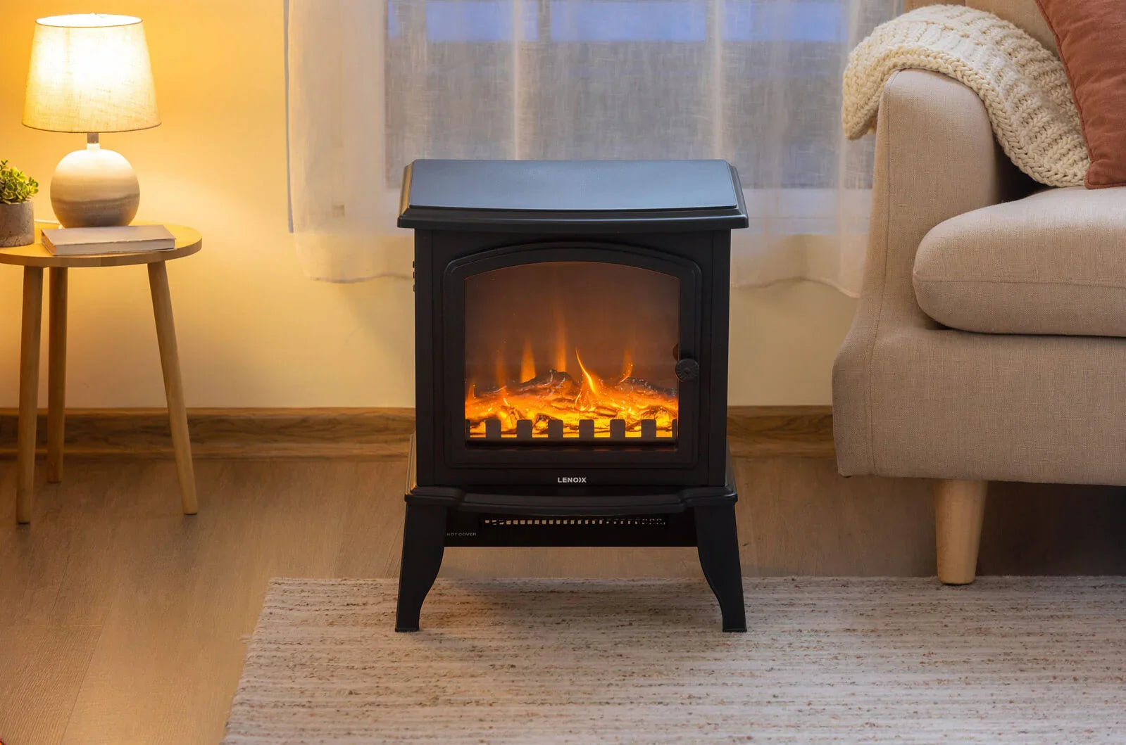 Electric Fireplace Heater – 1000/2000W, Log Flame Display, Freestanding, Black