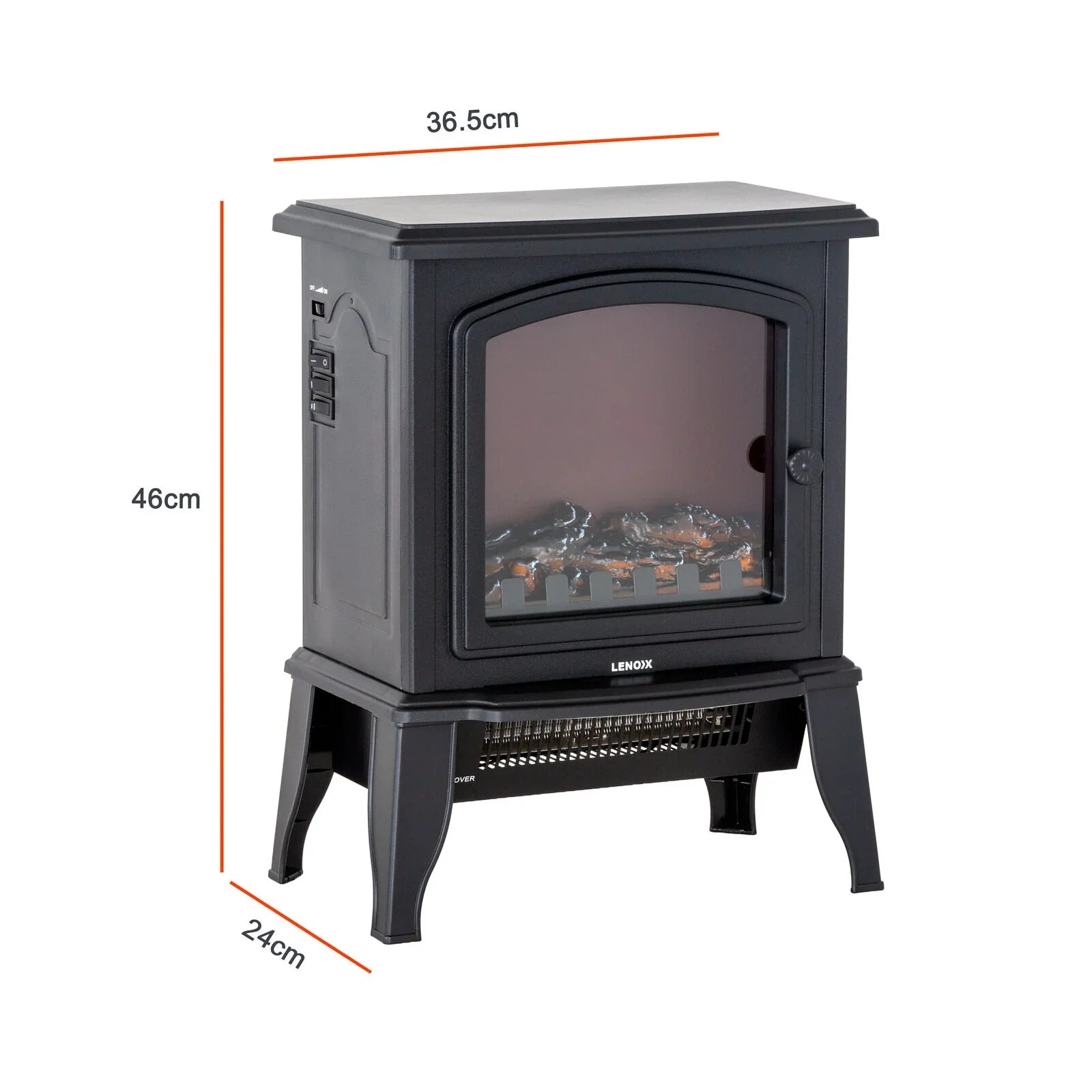 Electric Fireplace Heater – 1000/2000W, Log Flame Display, Freestanding, Black