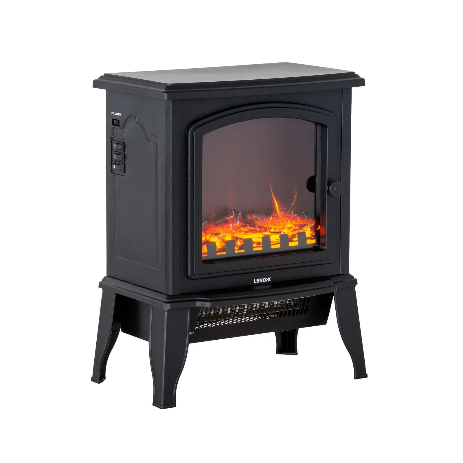 Electric Fireplace Heater – 1000/2000W, Log Flame Display, Freestanding, Black