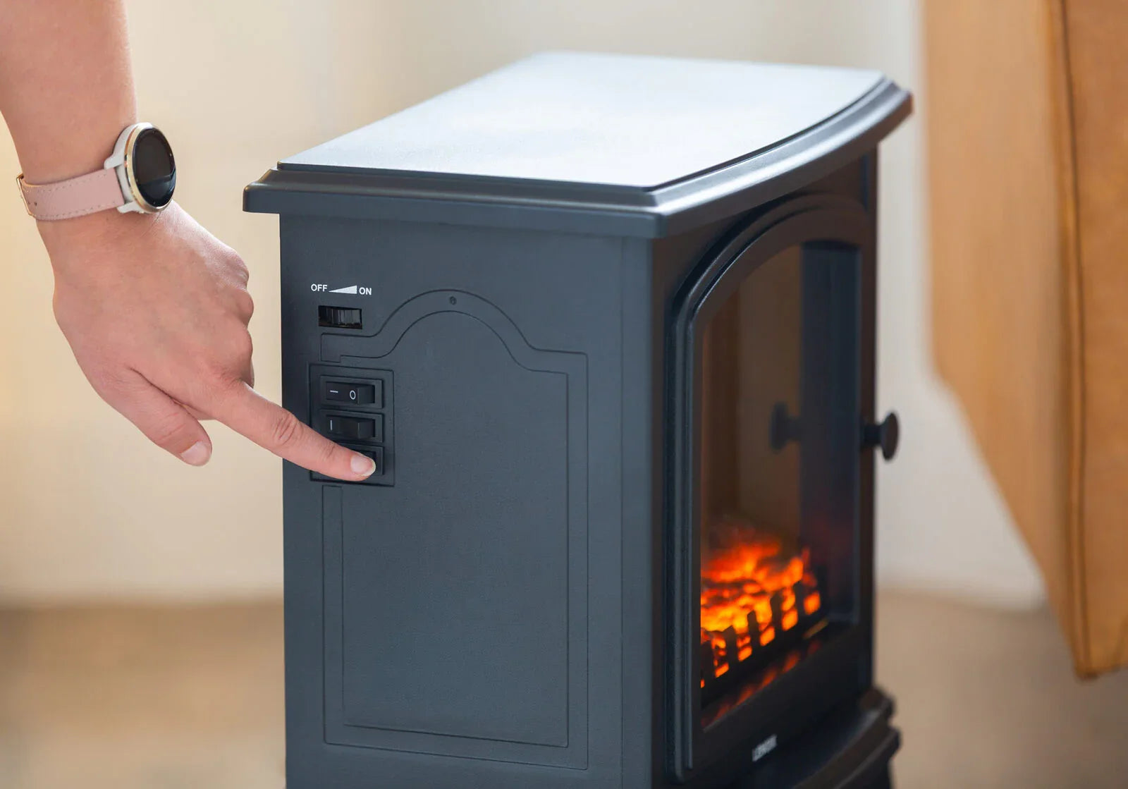 Electric Fireplace Heater – 1000/2000W, Log Flame Display, Freestanding, Black