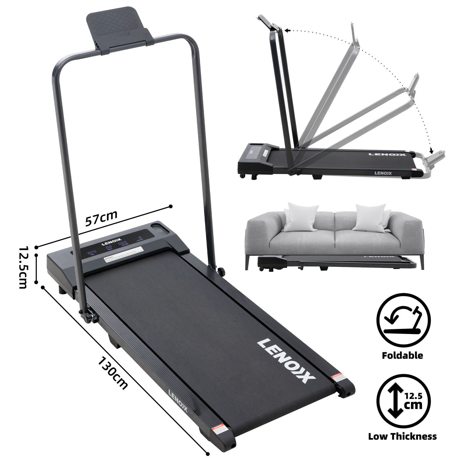 2HP 52cm Walking Pad Treadmill w/ Remote, Foldable Handrail, and Tablet Holder