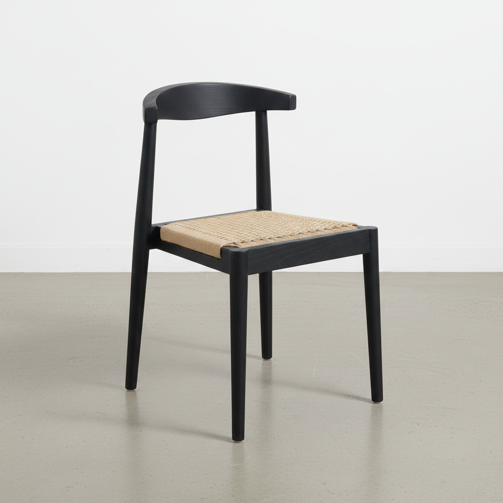Arden Solid Oak Dining Chair with Papercord Loom, Black, 51x49x78cm Frame
