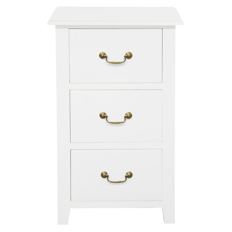 Tasmania White 3-Drawer Lamp Table, Solid Mahogany, Brass Handles, 18kg