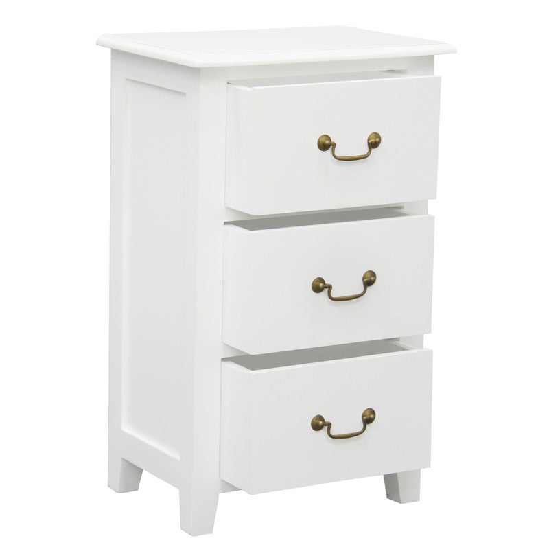 Tasmania White 3-Drawer Lamp Table, Solid Mahogany, Brass Handles, 18kg