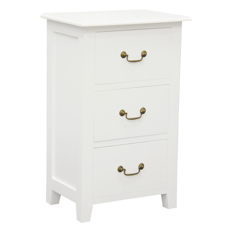 Tasmania White 3-Drawer Lamp Table, Solid Mahogany, Brass Handles, 18kg