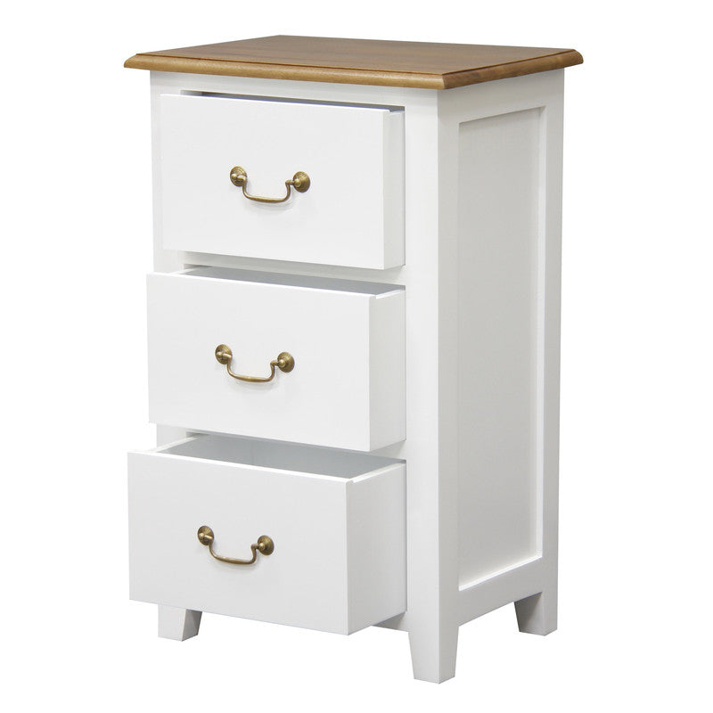 Tasmania 3 Drawer Lamp Table, Mahogany Timber, White Caramel, 18kg, No Assembly