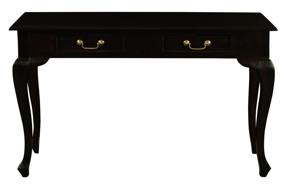 Queen Ann 2-Drawer Sofa Table in Chocolate, Curved Cabriole Legs, 19kg