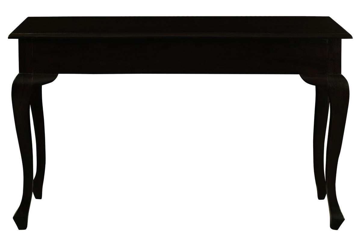 Queen Ann 2-Drawer Sofa Table in Chocolate, Curved Cabriole Legs, 19kg