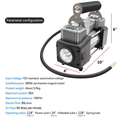 4WD Car Pump Truck 12V 150PSI Car Air Compressor Portable Tyre Deflator Inflator