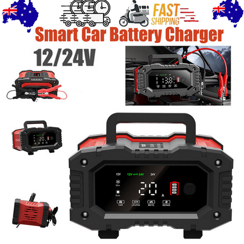 12V 20A/24V 10A Smart Car Battery Charger for Lead Acid LiFePo4 AGM Moto Battery