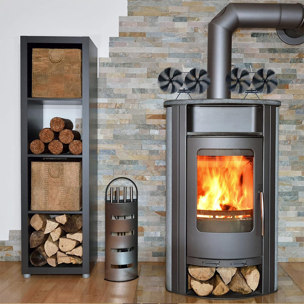 12 Blade Fan Heat Self-Powered Wood Stove Top Burner Fireplace Silent Eco Heater